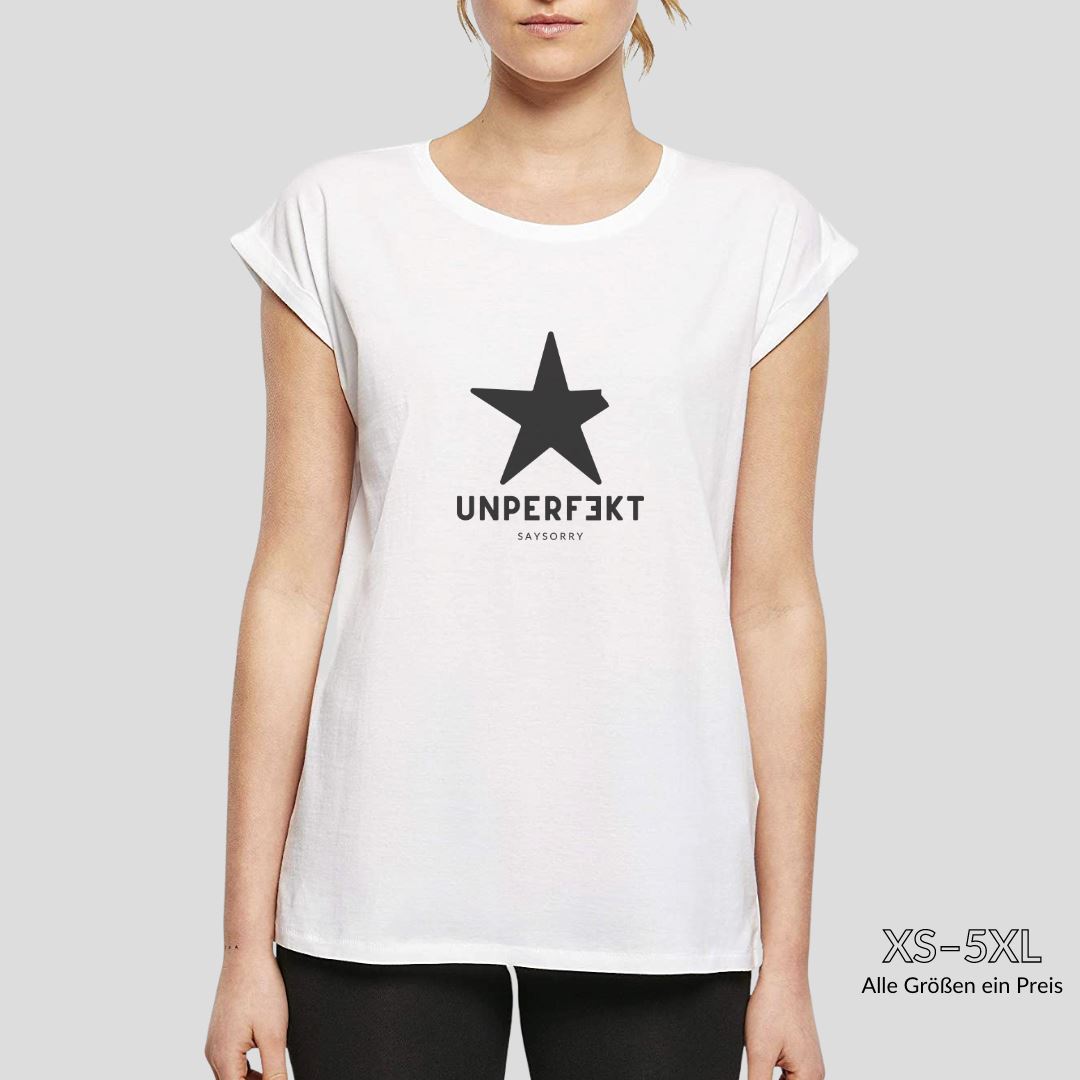 Organic Alle-Größen-Shirt weiß »Unperfekt mit Stern« Shirt SAYSORRY 