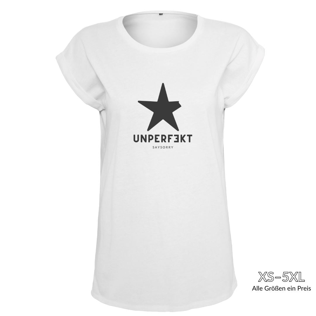 Organic Alle-Größen-Shirt weiß »Unperfekt mit Stern« Shirt SAYSORRY White XS 