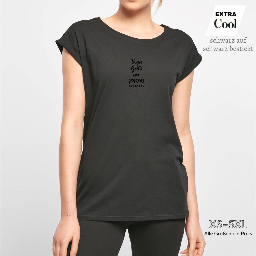 Organic Alle-Größen-Shirt »Yoga Girls are twisted« hochwertig bestickt Shirt SAYSORRY Black XS 