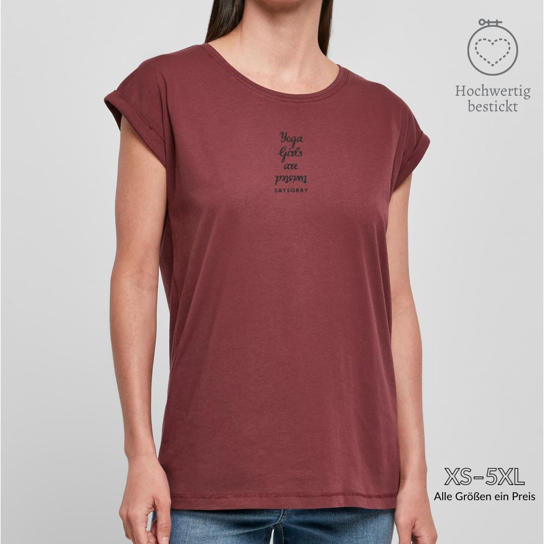 Organic Alle-Größen-Shirt »Yoga Girls are twisted« hochwertig bestickt Shirt SAYSORRY Cherry XS 
