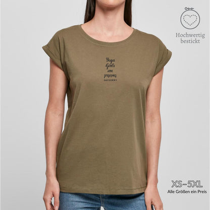 Organic Alle-Größen-Shirt »Yoga Girls are twisted« hochwertig bestickt Shirt SAYSORRY Olive XS 