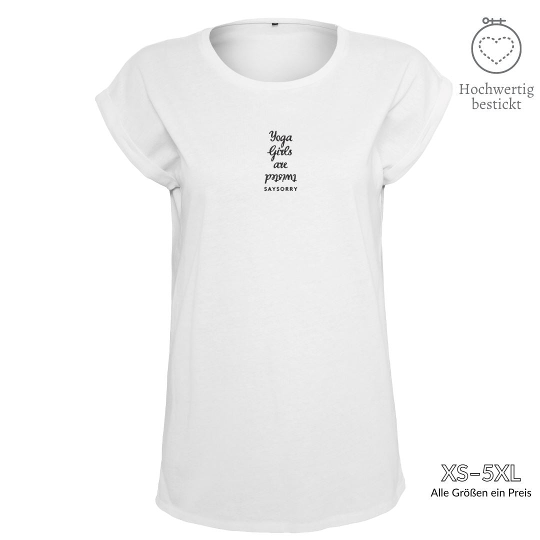 Organic Alle-Größen-Shirt »Yoga Girls are twisted« hochwertig bestickt Shirt SAYSORRY White XS 