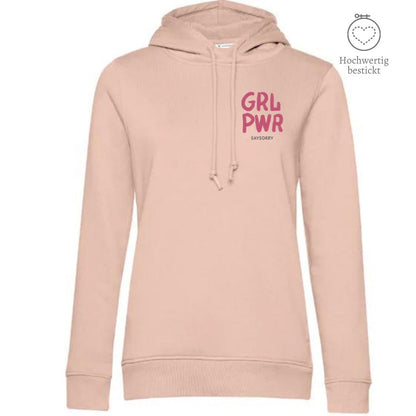 Organic & recycelter Damen Hoodie »GRL PWR« hochwertig bestickt Shirt SAYSORRY Soft Rose XS 