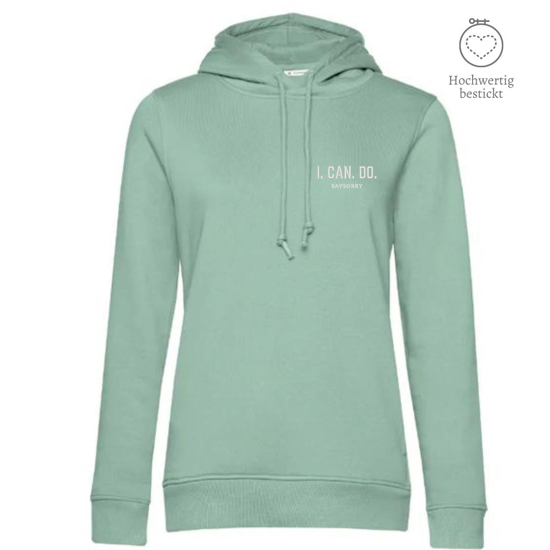 Organic & recycelter Damen Hoodie »I. Can. Do.« hochwertig bestickt Shirt SAYSORRY Sage XS 