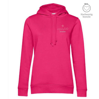 Organic & recycelter Damen Hoodie »Unperfekt in Handschrift« hochwertig bestickt Shirt SAYSORRY Magenta Pink XS 