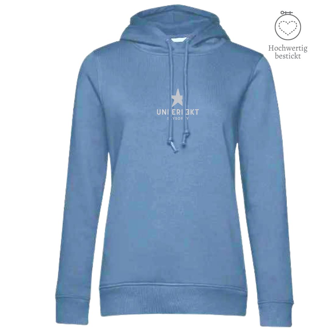 Organic & recycelter Damen Hoodie »Unperfekt mit Stern in weiß« hochwertig bestickt Shirt SAYSORRY Blue Fog XS 