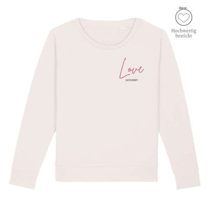 Organic Sweatshirt mit weitem Rundhals-Ausschnitt »Love« hochwertig bestickt Shirt SAYSORRY Vintage White XS 